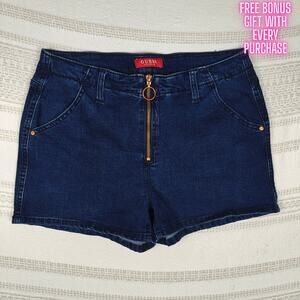 Guess Dark Wash Denim Shorts Ring Zip High Rise Jean Shorts Size 30 NEW